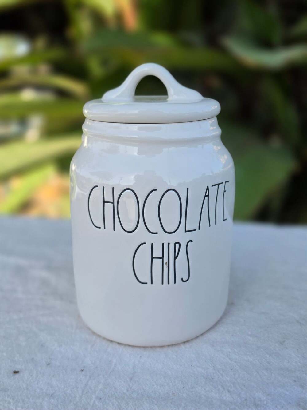 Rae Dunn Chocolate Chips Canister With Lid White Ceramic
